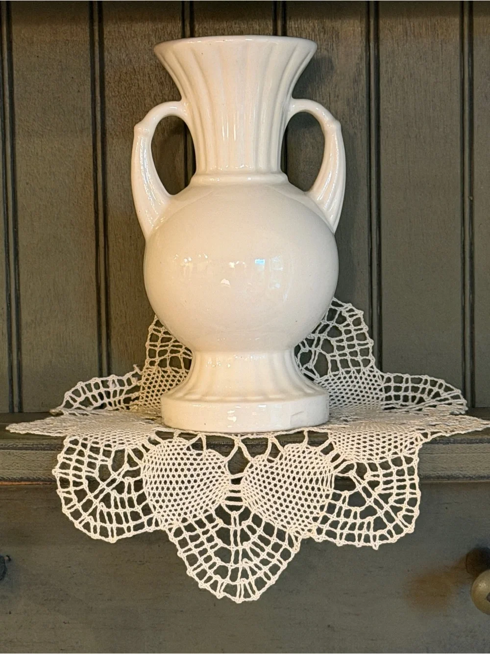 Vintage Floral, Double Handle, Ceramic Vase. Cottage Chic Decor. G21